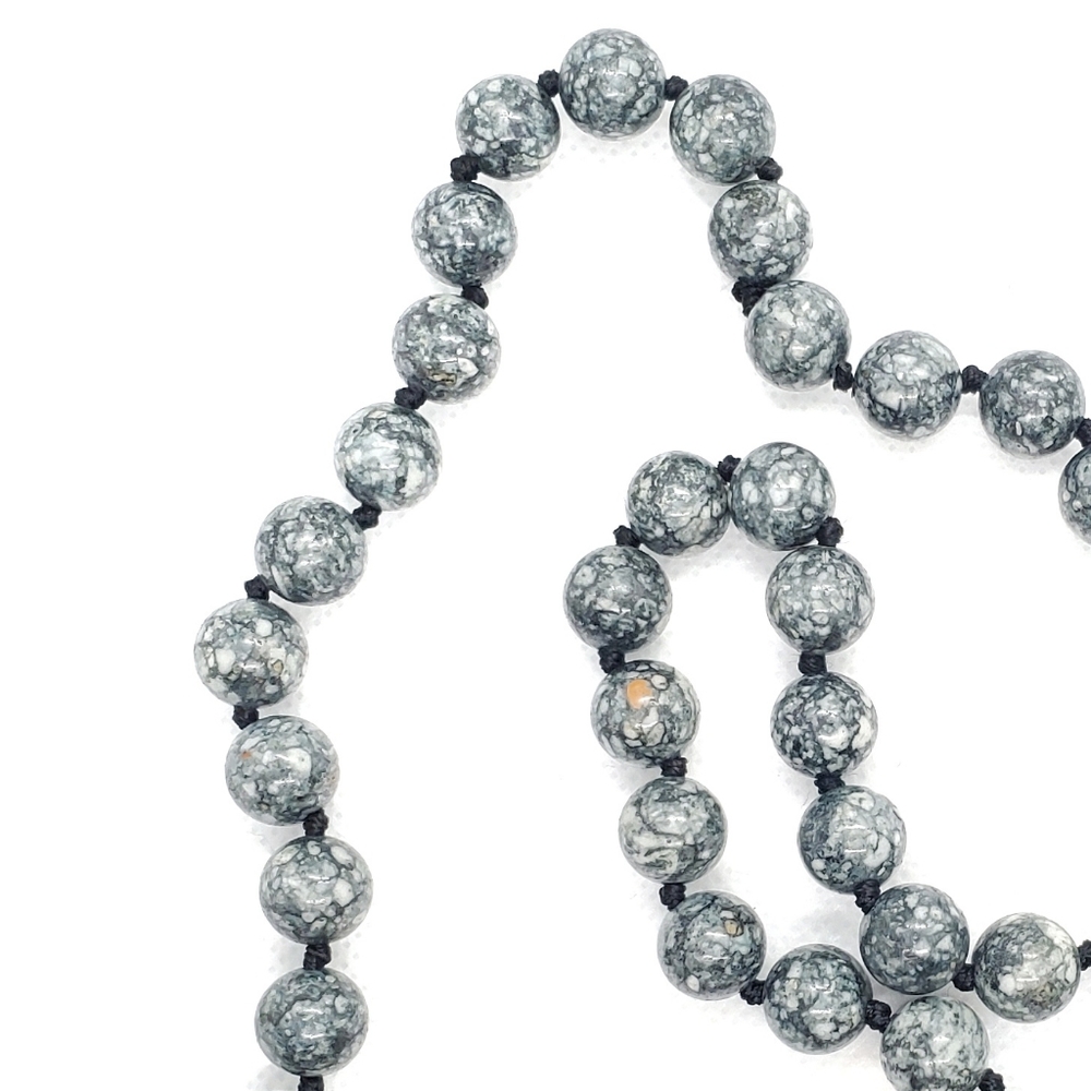 Vintage Knotted Gray Jasper Natural Stone Bead Necklace 24 Inch Womens Jewelry - Picture 2 of 3